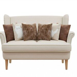 SOGA 5PC Plush Brown Faux Fur, Rust Pleated & Cat Silhouette Pillow Cover set